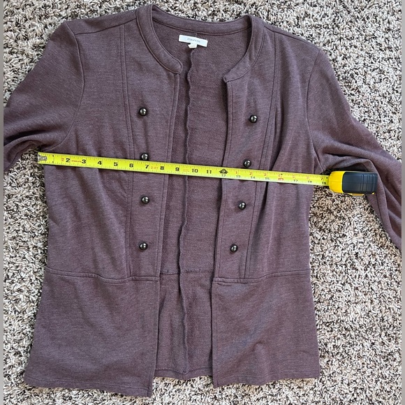 Maurices Mauve Brown Knit Jacket Collarless Button Trim Rolled Sleeve Blazer - Picture 4 of 5